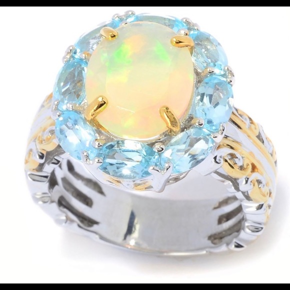 🐬MARKDOWN SALE111 NWT Gems enVogue PalladiumSilver Opal&Topaz Ring - Picture 15 of 16